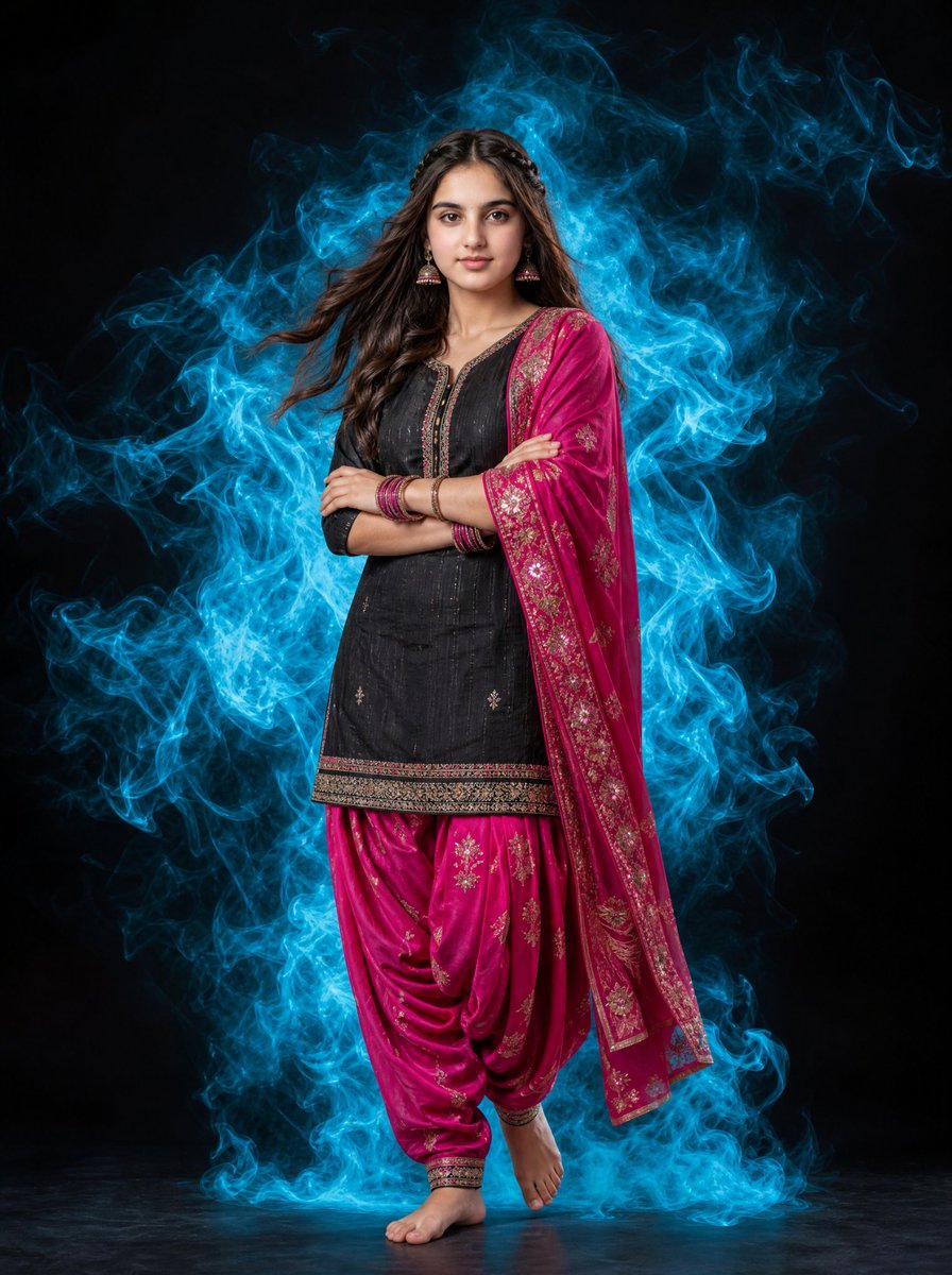 Indian Woman Portrait with Cyan Smoke