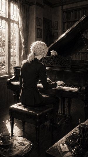 Sepia Pianist and Hamster AI image template preview
