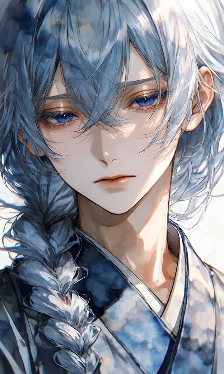 Ethereal Blue-Haired Kimono Portrait