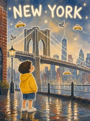 Minimalist Child's Drawing New York Poster AI image template preview