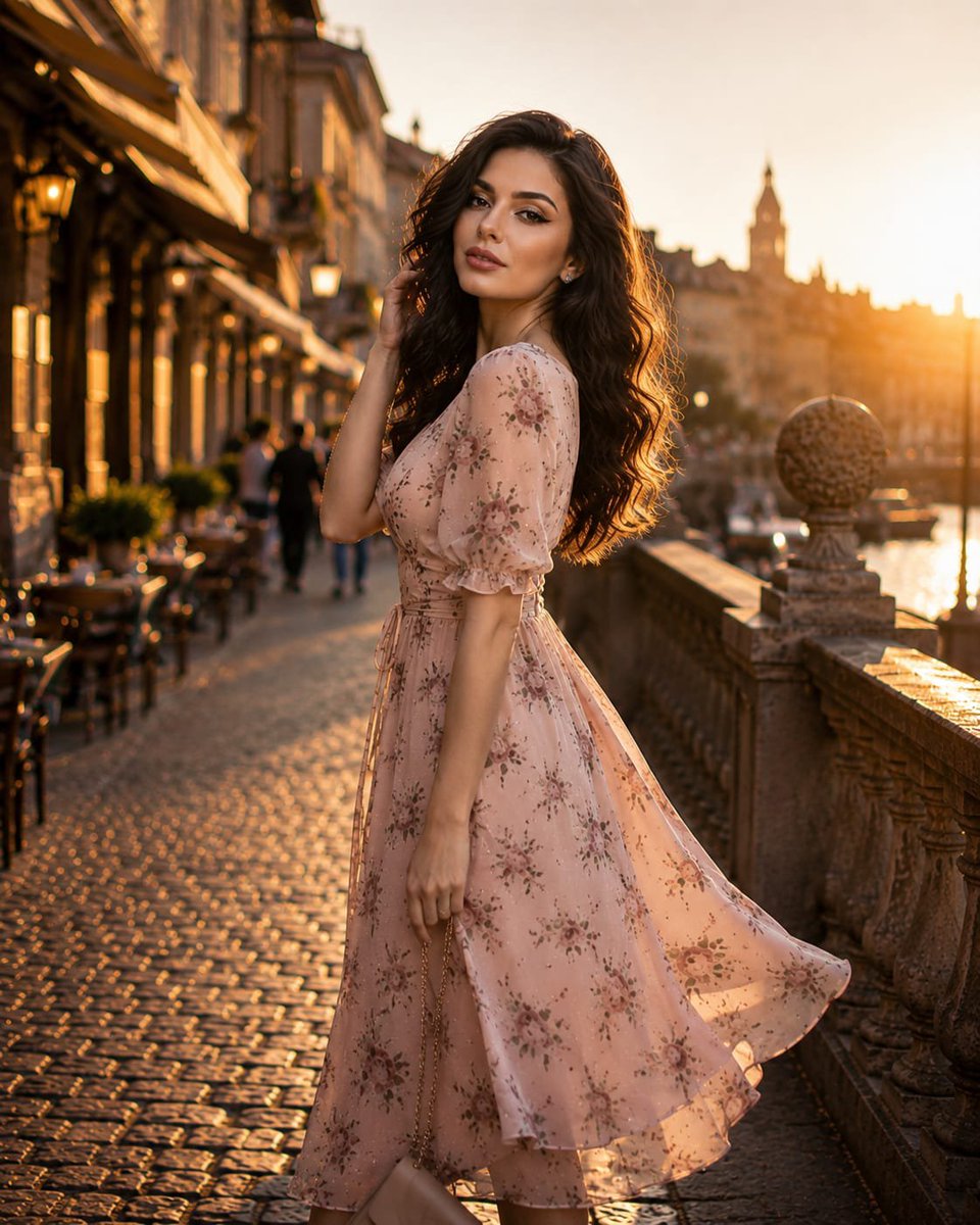 European Street Fashion Sunset Portrait