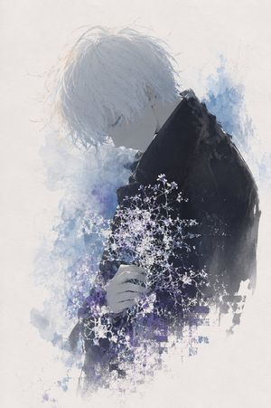 Watercolor Boy With Baby's Breath — Create a delicate vertical anime-style watercolor illustration on textured off-white paper. Show a s…