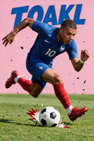 Mbappé Sprinting Soccer Action — Create a high-energy editorial sports action image of {argument name="footballer" default="Kylian Mb…