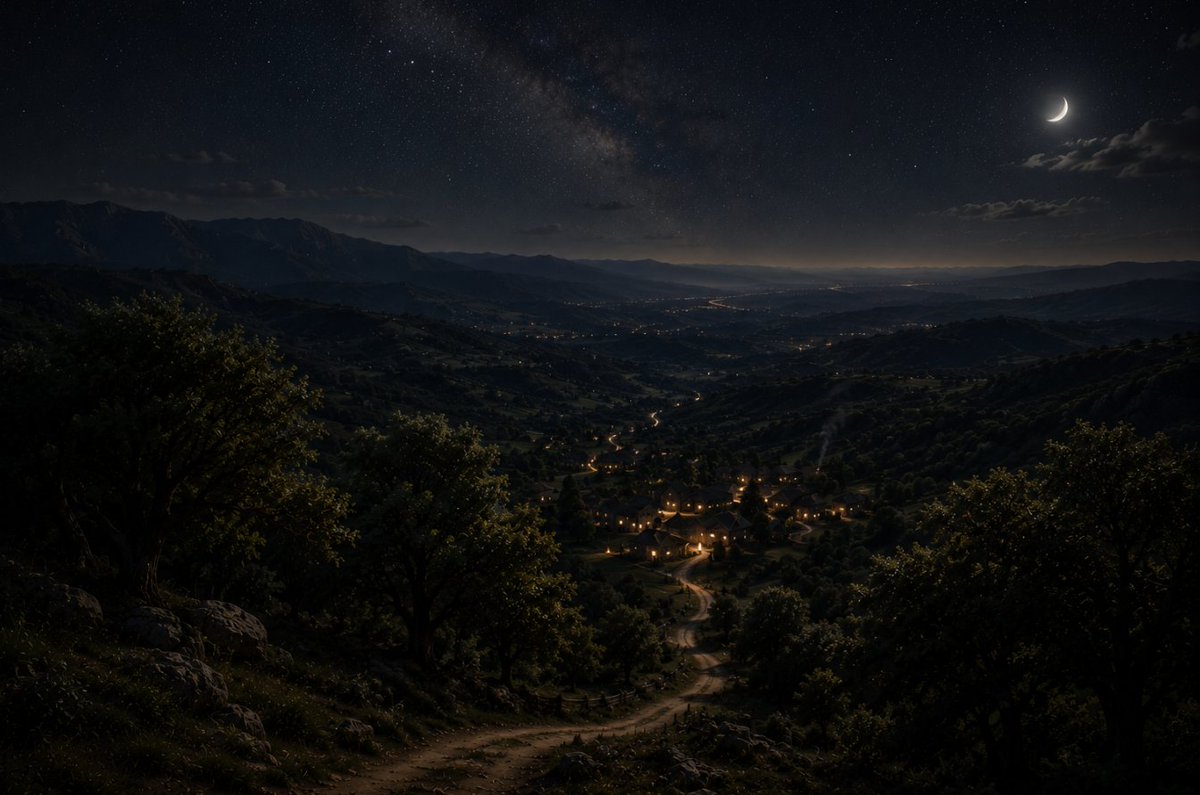 Moonlit Mountain Valley Background