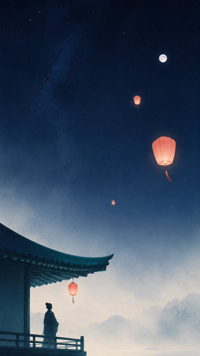 Oriental Zen Sky Lantern Aesthetic Wallpaper