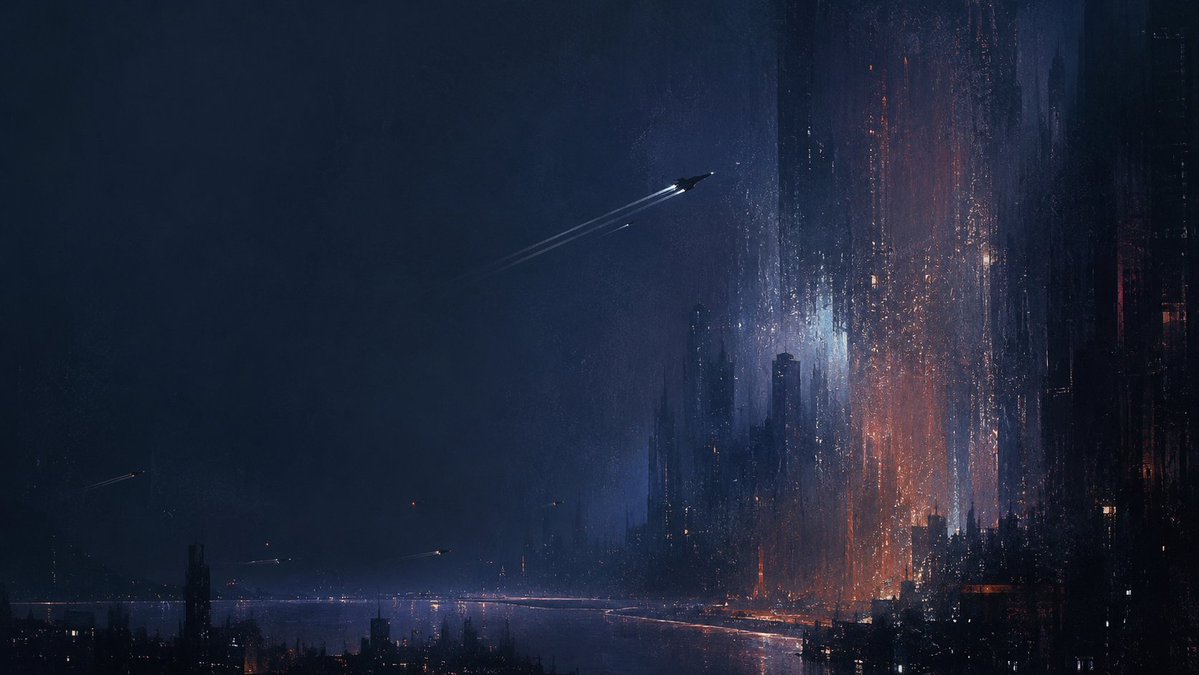 Deep Blue Sci-Fi Megacity Wallpaper