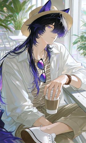 Summer Cafe Anime Wolf Boy AI image template preview
