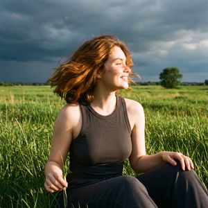 Meadow Sunbeams Motion Portrait — Use the provided reference image. STRICT FACE & IDENTITY LOCK: Preserve the woman's appearance exact…