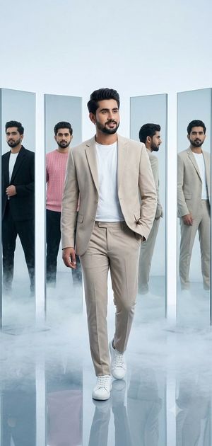 Futuristic Glass Panel Fashion Portrait AI image template preview