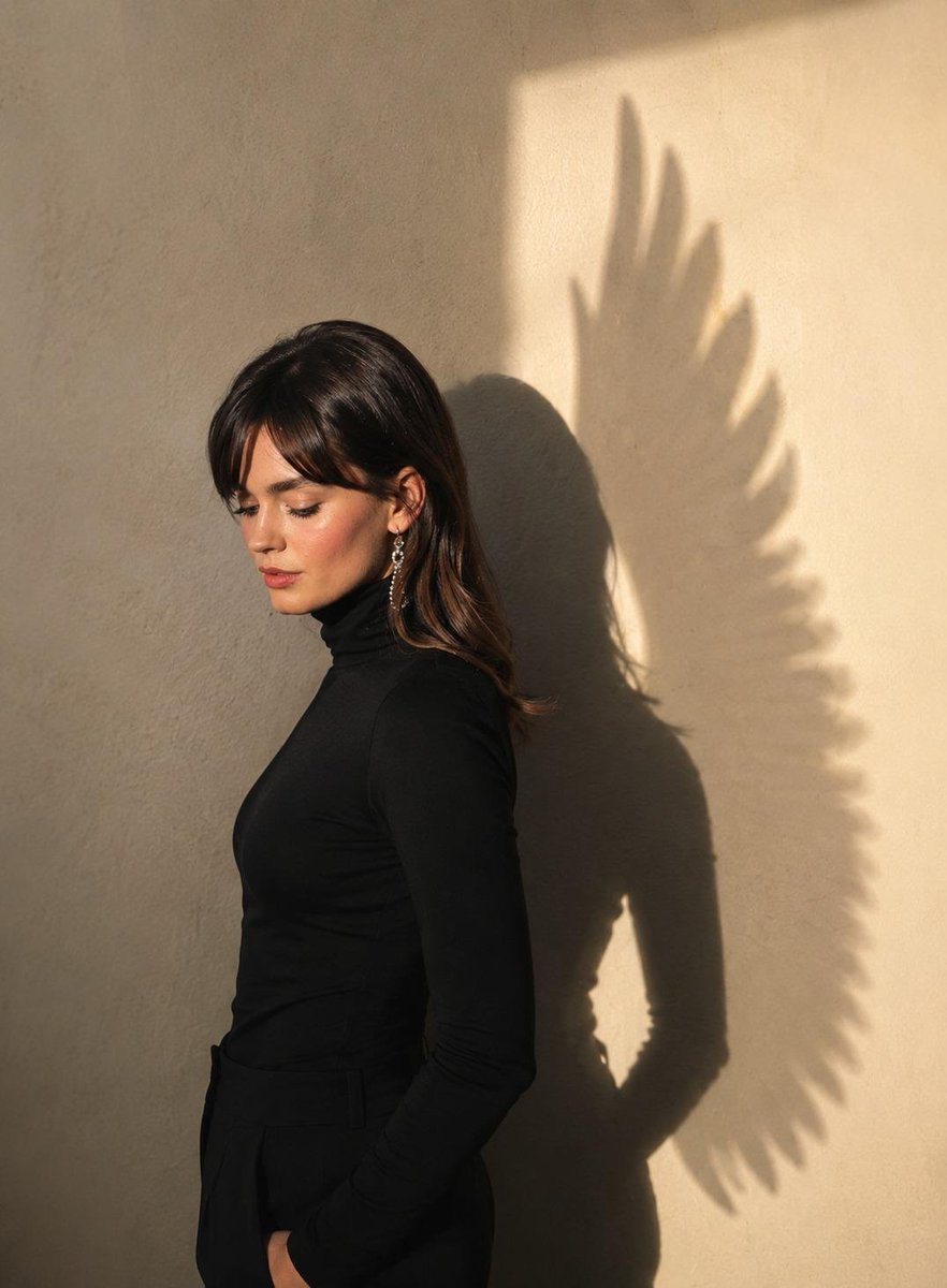 Minimalist Contemplative Angel Shadow Portrait