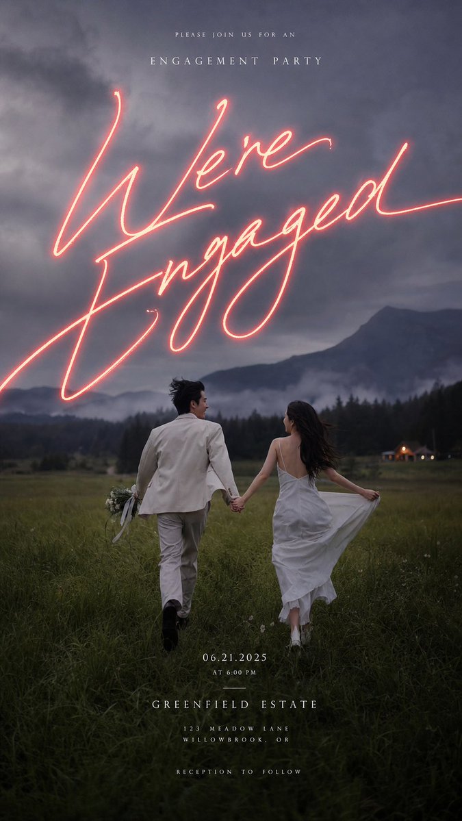 Moody Neon Engagement Invitation