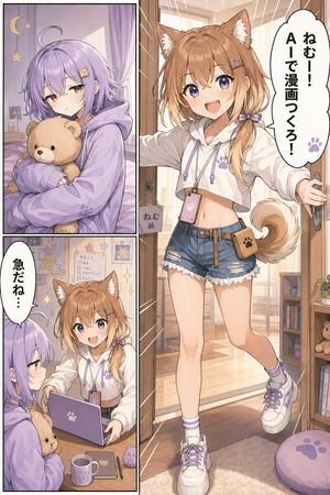 Cute AI Manga Lesson Comic Page — Goal: Create a polished vertical anime manga page about two girls starting an AI manga project toget…