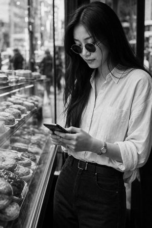 Black and White Bakery Street Portrait AI image template preview