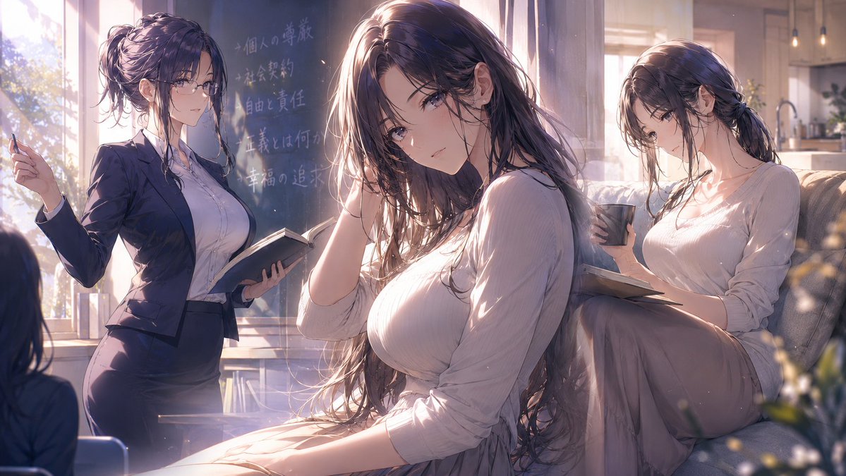 Three-Scene Anime Teacher Portrait