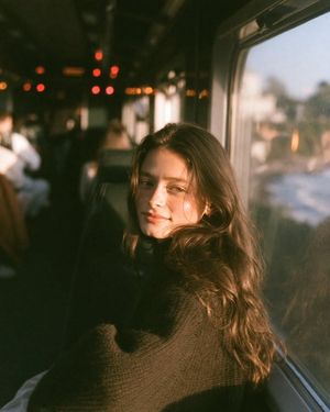 Golden Hour Train Travel Portrait AI image template preview