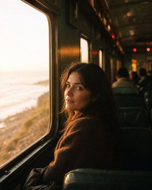Nostalgic Coastal Train Portrait AI image template preview