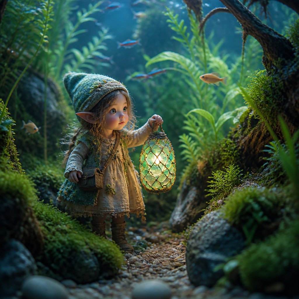 Tiny Girl in Aquarium Forest