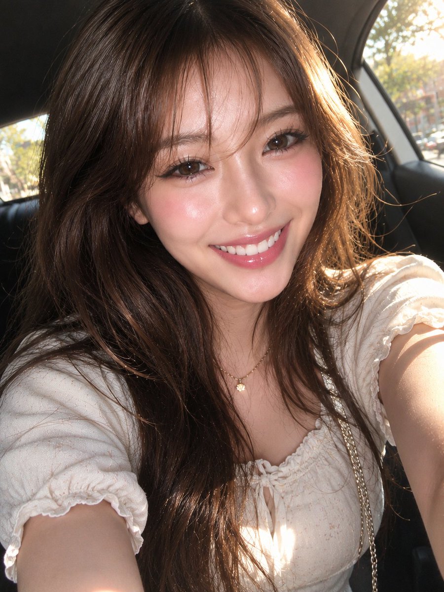 East Asian Woman Car Selfie Portrait