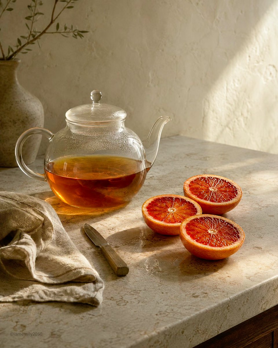 Sunlit Tea and Blood Orange Still Life