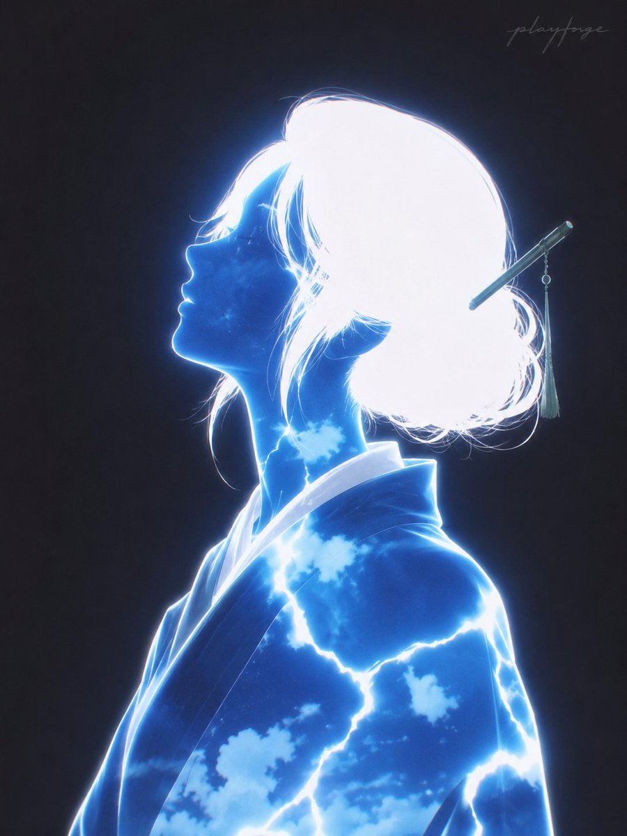 Electric Blue Yokai Woman Portrait