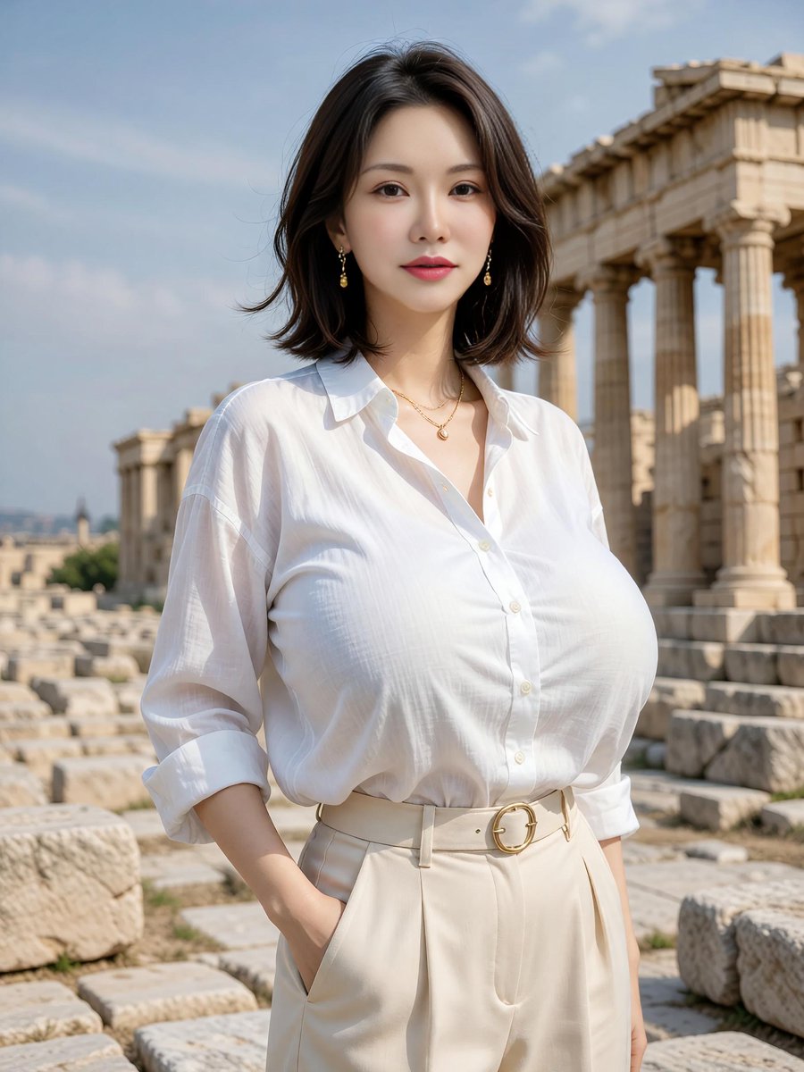 Elegant Portrait at Greek Temple Ruins