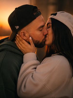 Golden Hour Couple Kiss AI image template preview