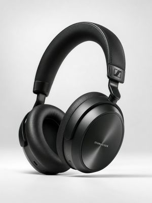 Premium Black Headphones Product Photo — Create a clean premium product photograph of {argument name="product" default="black Sennheiser over-ear wireless headp