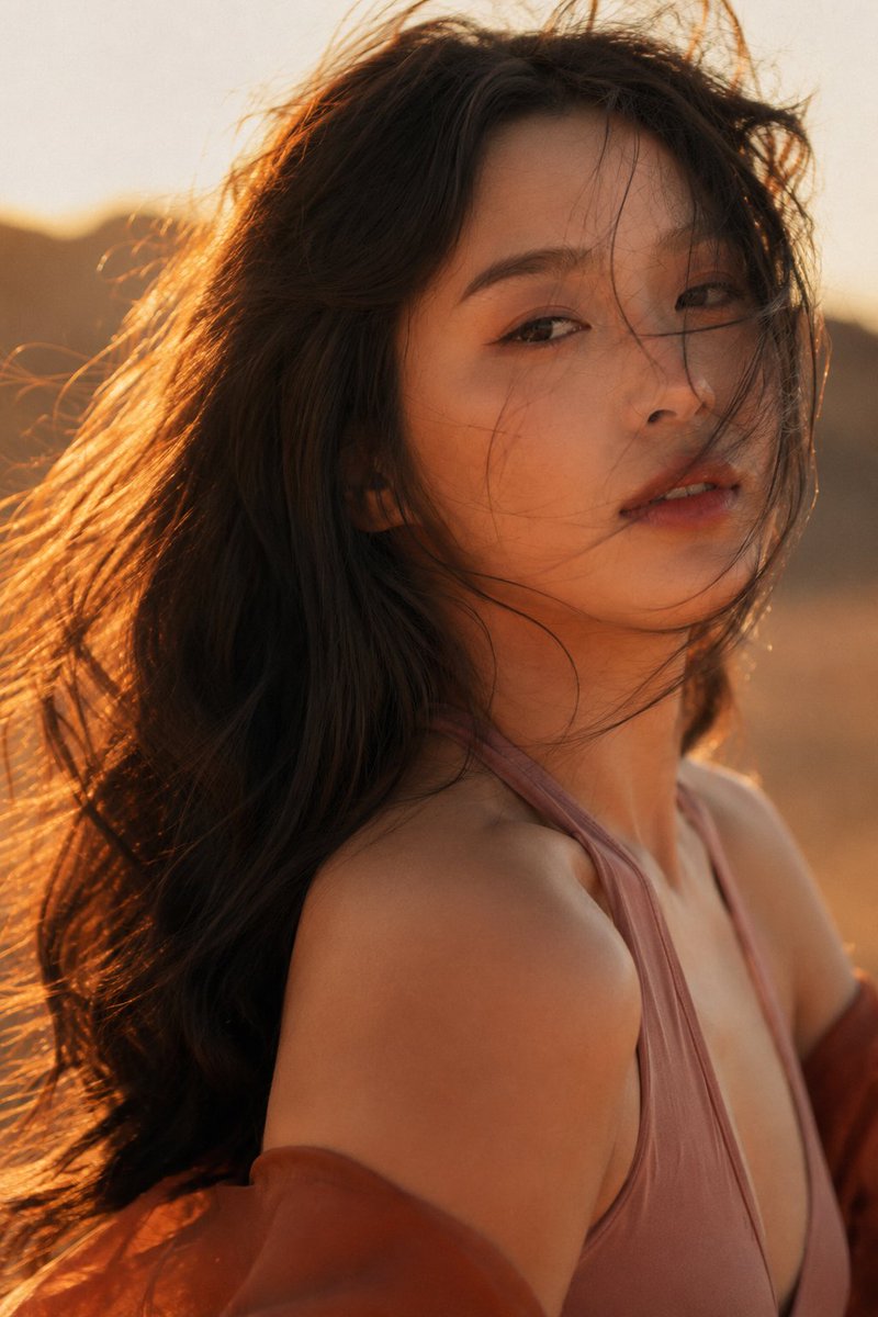 Korean Woman Golden Hour Desert Portrait example 3