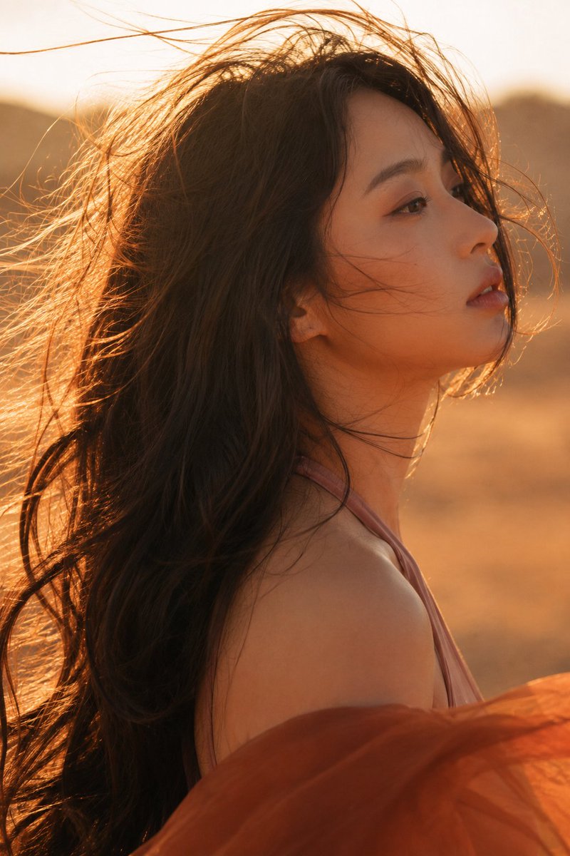 Korean Woman Golden Hour Desert Portrait example 2