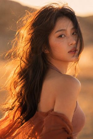 Korean Woman Golden Hour Desert Portrait AI image template preview