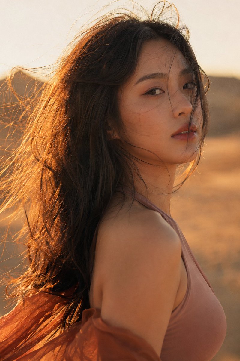 Korean Woman Golden Hour Desert Portrait example 4