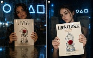 Rainy Night Fashion Comparison — Goal: Create a side-by-side comparison image showing two vertical 4:5 photorealistic fashion-editori…