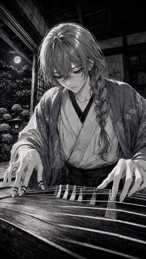 Moonlit Koto Player Manga AI image template preview
