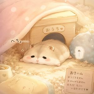 Sleepy Hamster Watercolor Scene AI image template preview