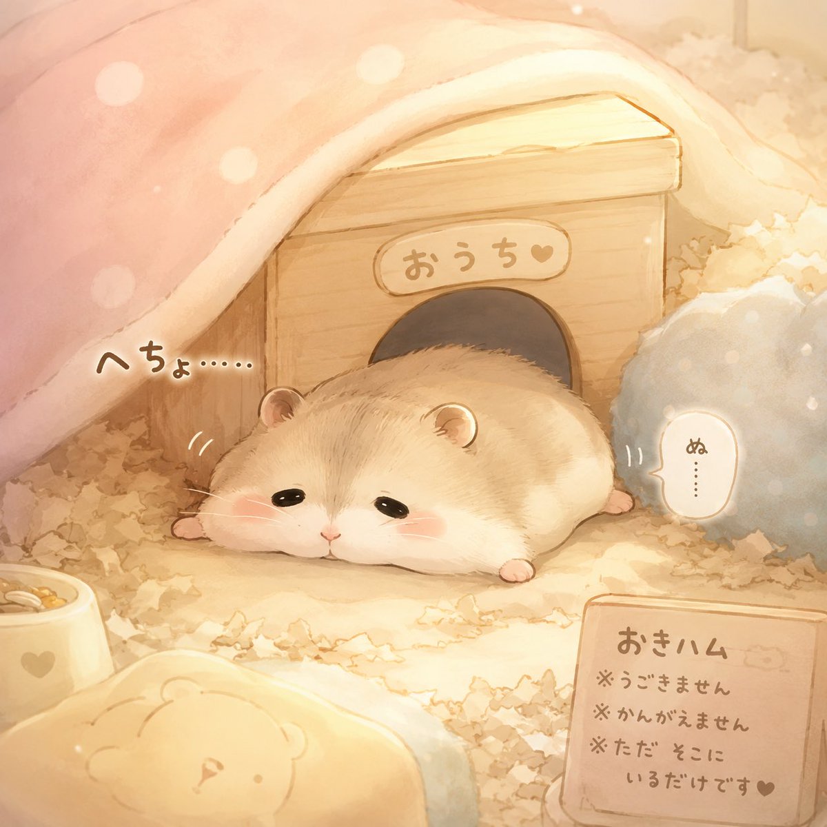Sleepy Hamster Watercolor Scene