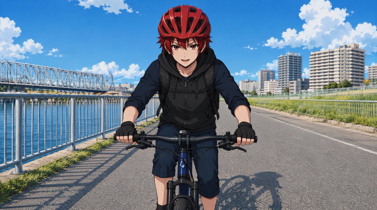 Anime Cyclist on Riverside Road