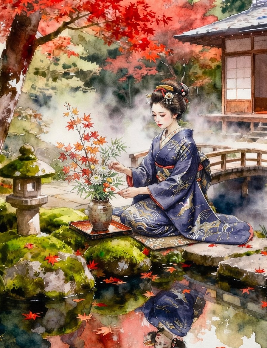Comic / Storyboard - Japanese Woman Autumn Garden Kimono - Image 1