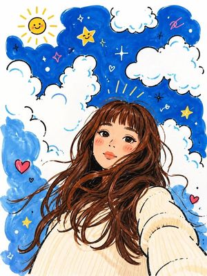Whimsical Doodle Art Selfie AI image template preview
