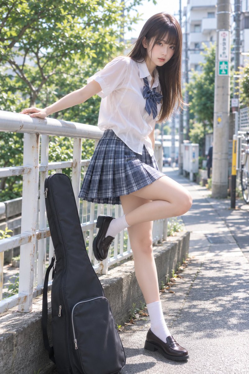 Summer Uniform Portrait on Pedestrian Bridge