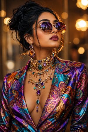 Luxury Silk and Gemstones — An explosion of colors, where royal {argument name="fabric" default="silk"} meets a cascade of {argument name="details" default="gem