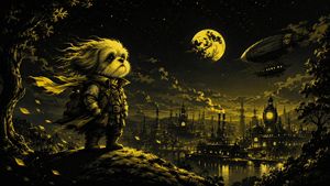 Steampunk Shih Tzu Moonlit City AI image template preview