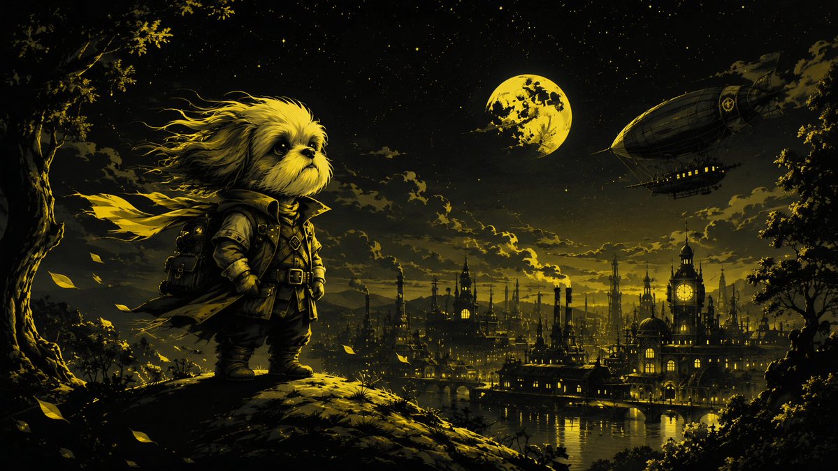 Steampunk Shih Tzu Moonlit City