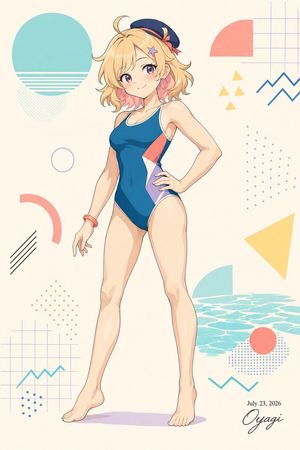 Anime Swimsuit Poster with Retro Beach Graphics AI image template preview