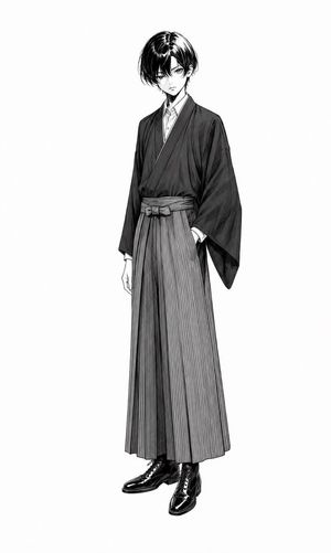 Monochrome Anime Hakama Character AI image template preview