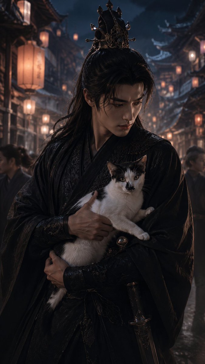 Dark Noble Warrior Holding Cat