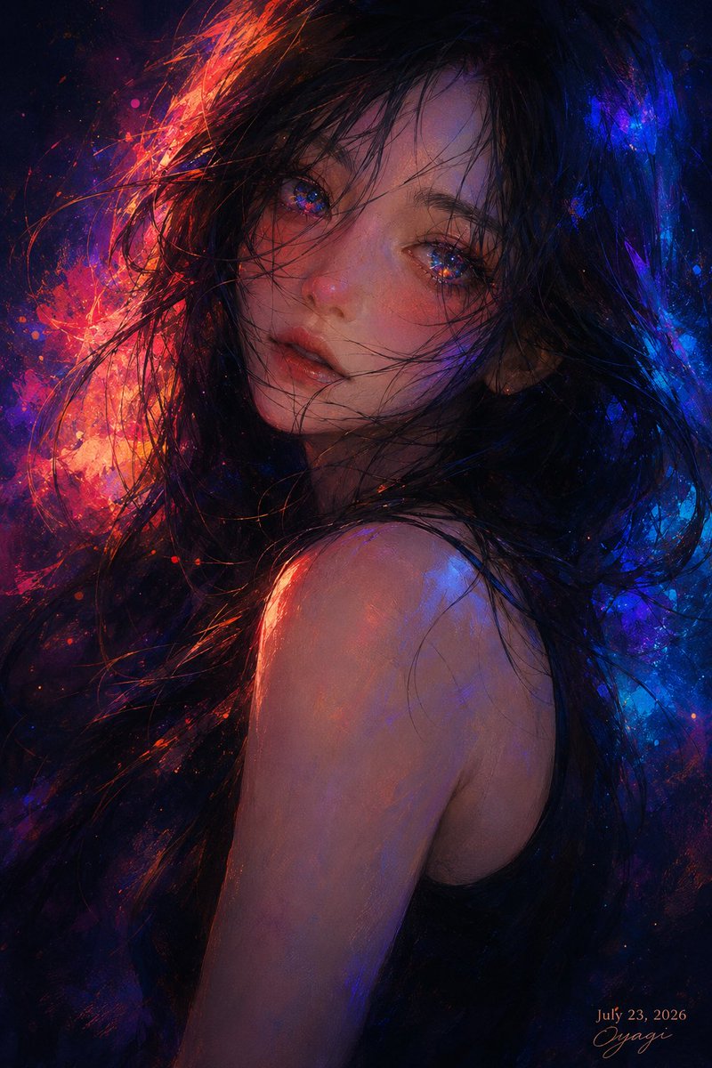 Neon Cosmic Anime Portrait