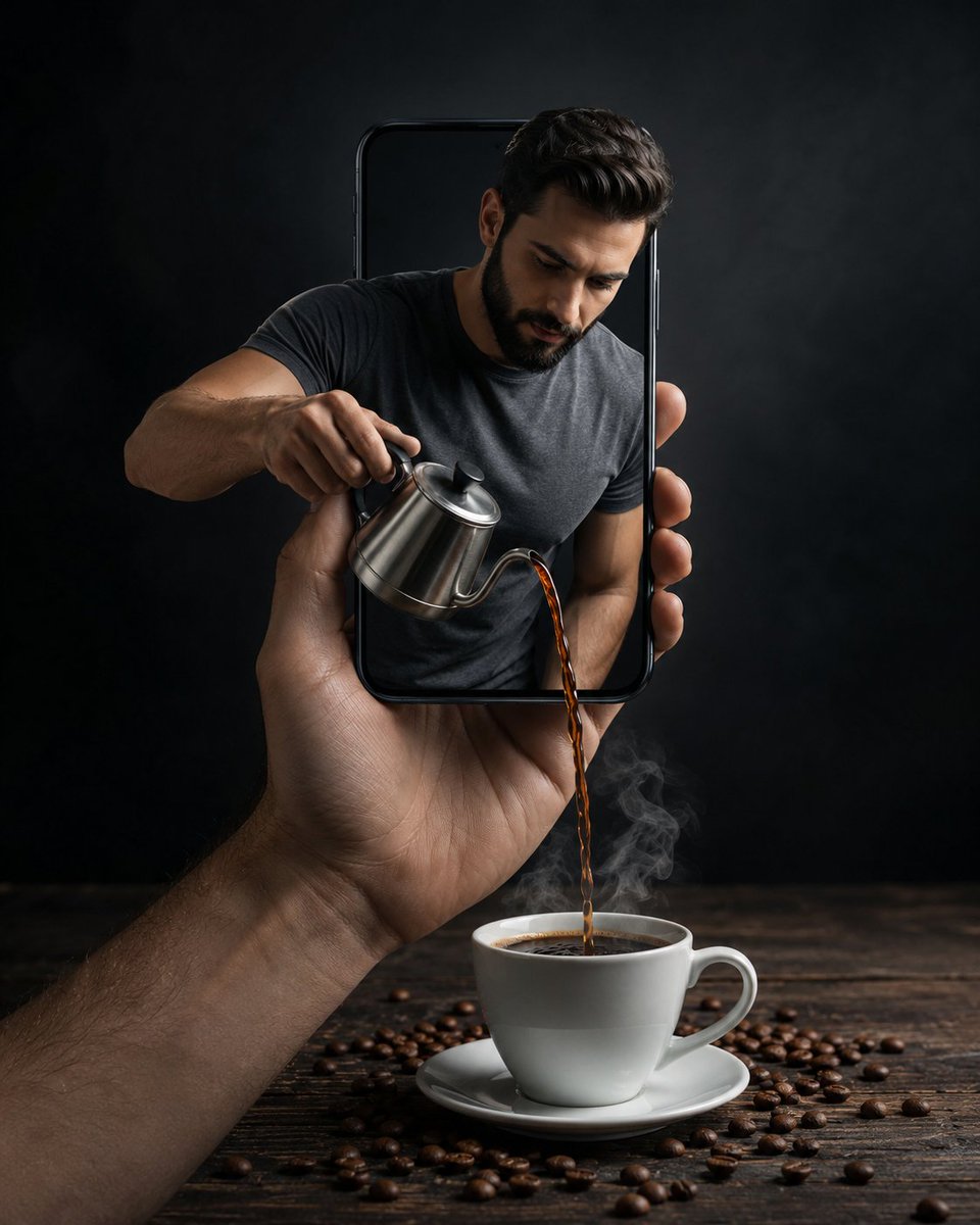 Surreal Coffee Smartphone Interaction