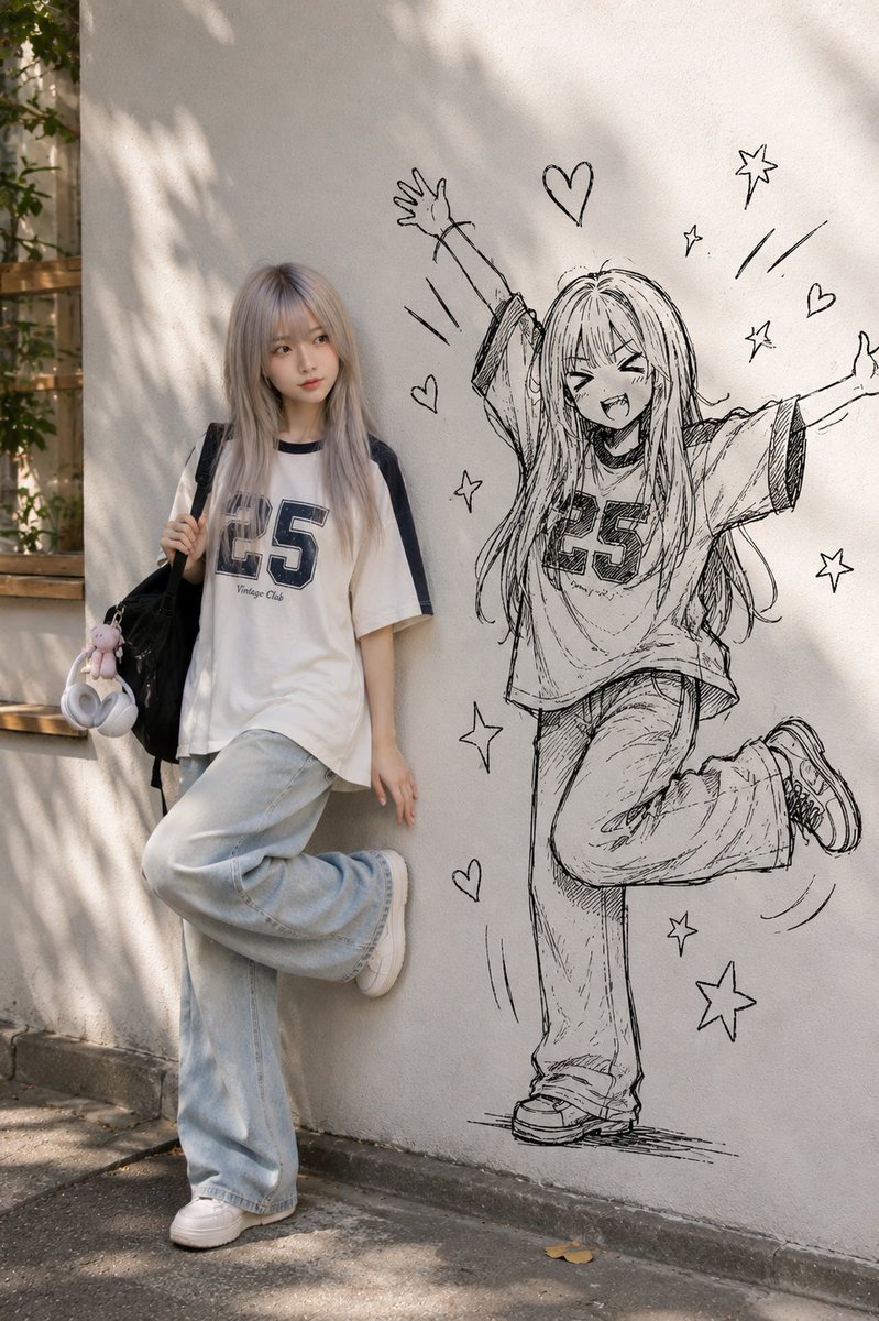 Photorealistic Person with Ink-Twin Doodle