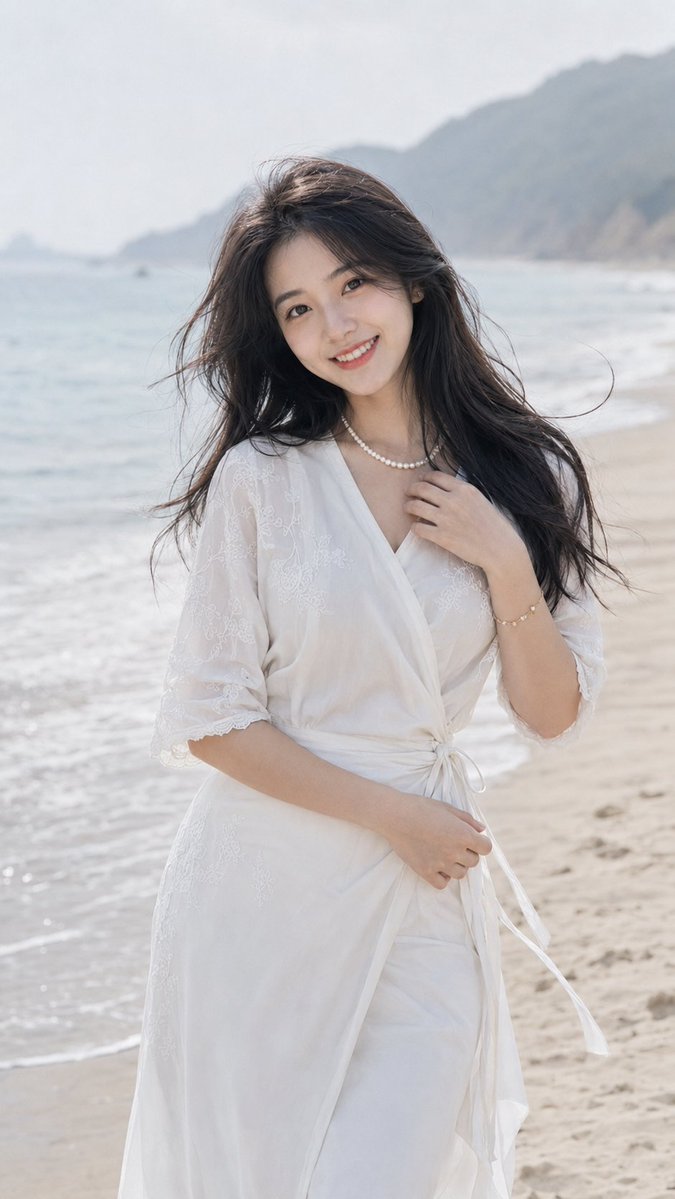 Gentle Beachside Portrait of an East Asian Woman