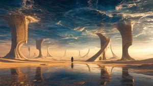 Surreal Desert Ocean Horizon AI image template preview